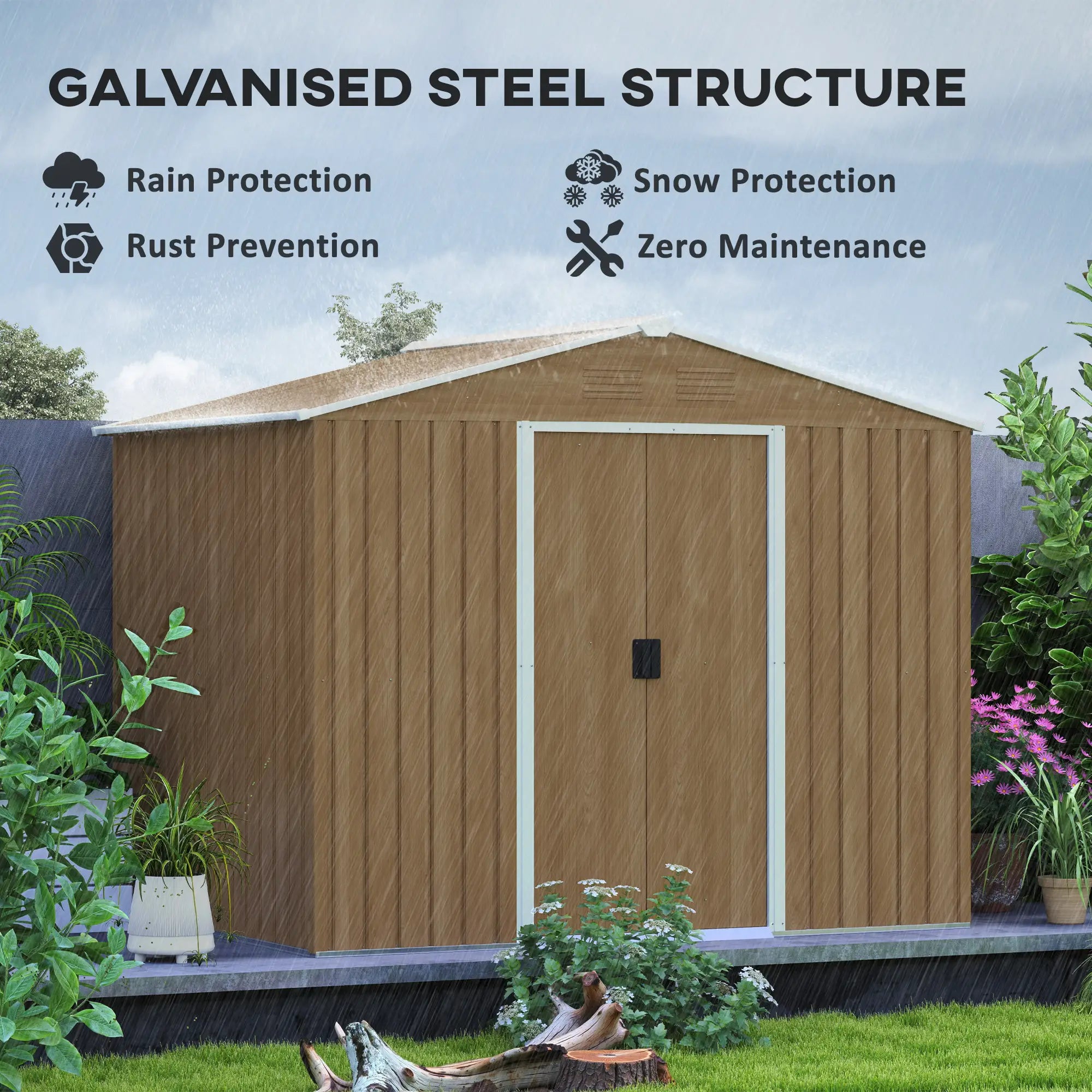 8ft x 6ft Golden Shed With Sliding Doors (Wood Effect)