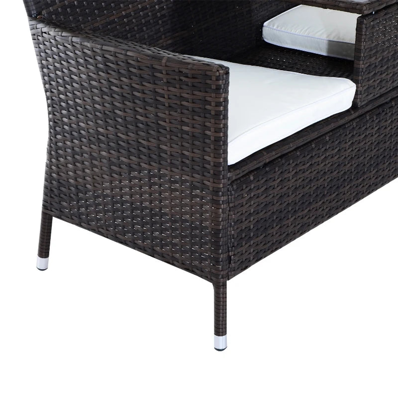 Brown Rattan 2-Seater Chair Set with Middle Tea Table
