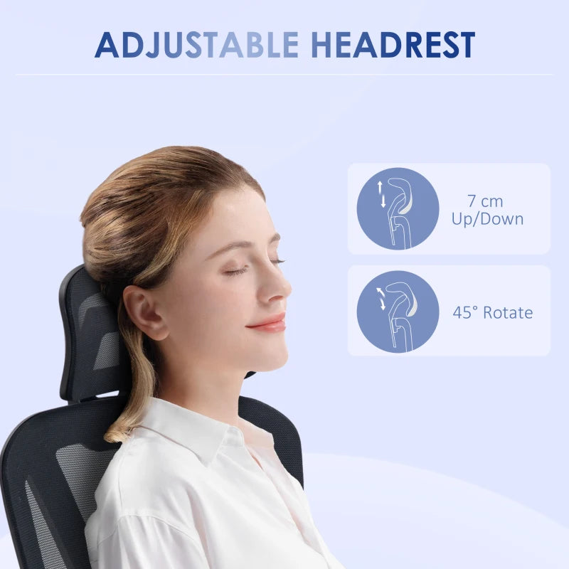 Vinsetto Adjustable Mesh Office Chair with Lumbar Support, Swivel Wheels & Headrest - Ergonomic Black Desk Chair