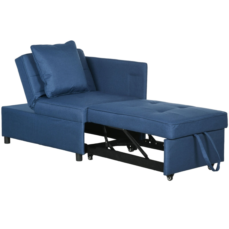 Multi-Functional Sleeper Chair Bed with Thick Padding and Magazine Pocket for Living Room, Blue