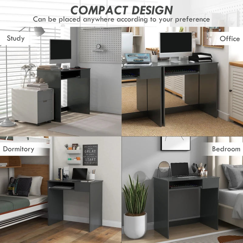 Compact Grey Computer Desk with Keyboard Tray & Drawer - Ideal Study & Writing Desk for Home Office
