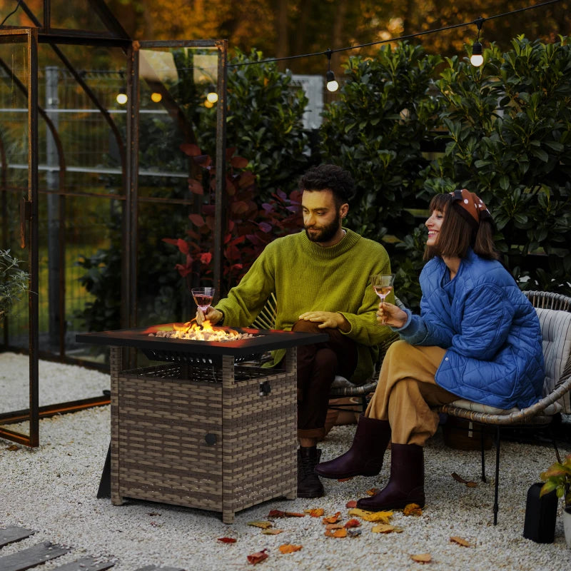 50,000 BTU Brown Fire Pit Table with Cover - 72.5 x 72.5cm Outdoor Heating Solution