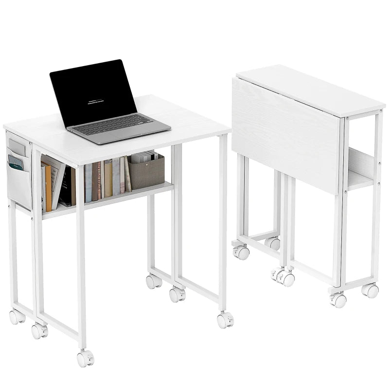 63 cm White Drop Leaf Writing Desk - Compact Home Office Workstation with Versatile Folding Design