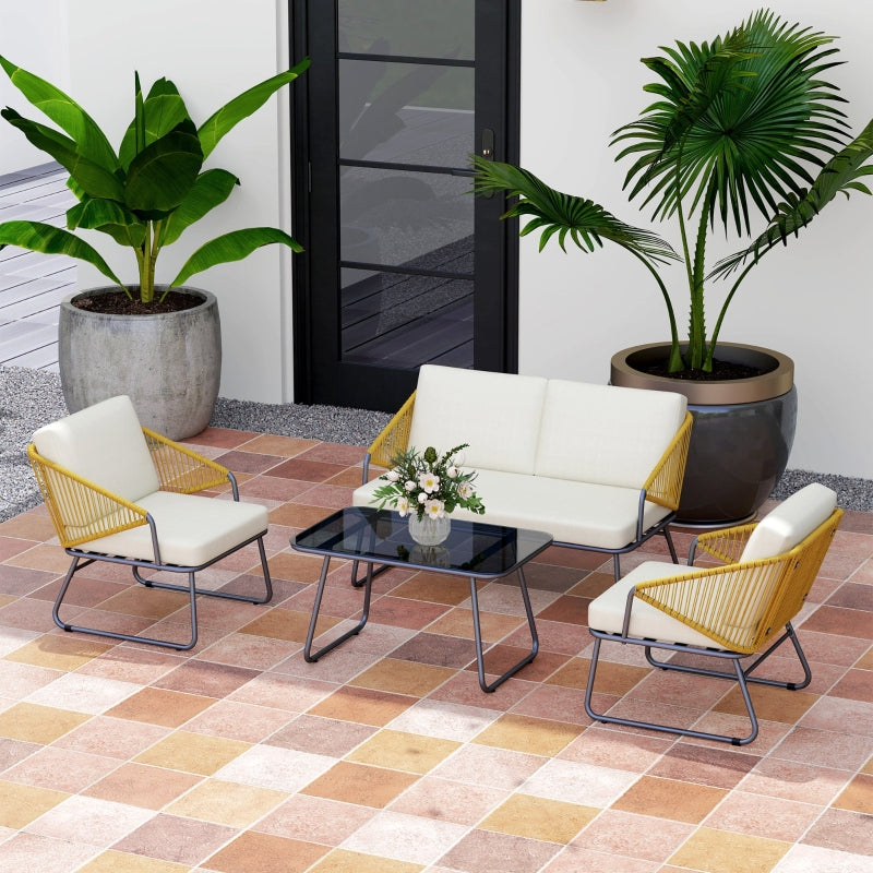 4 Piece Rattan Garden Furniture Set - Brown Rattan Chairs - Ideal for Patio, Conservatory and Balconies