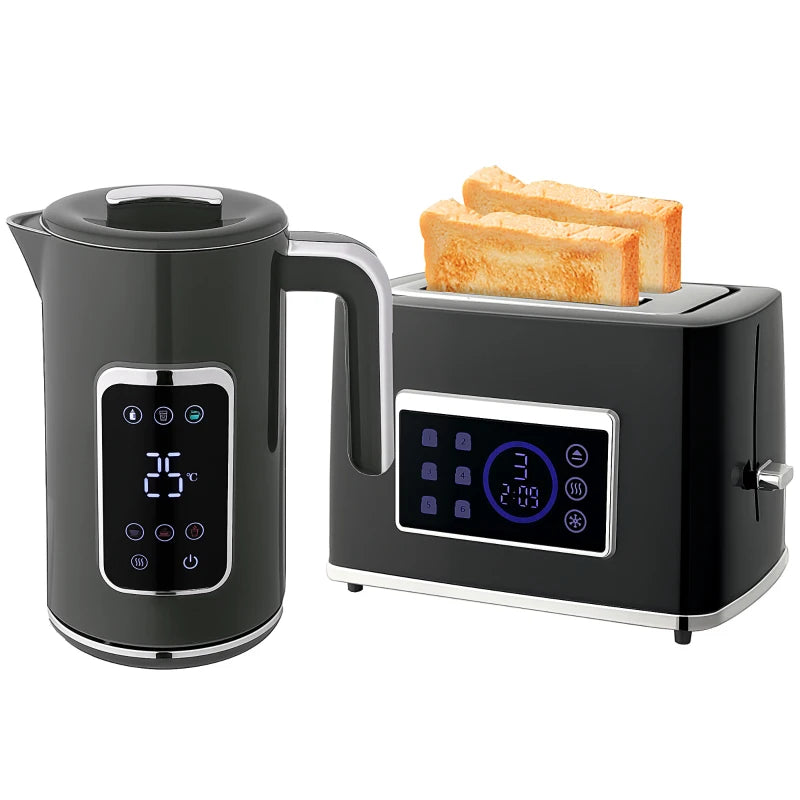 Premium Touch Screen Kettle and Toaster Set - Stylish Grey Kitchen Appliances for Modern Homes