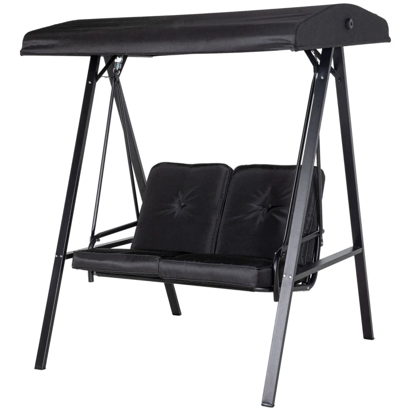 Black 2-Seater Garden Swing Bench with Adjustable Canopy