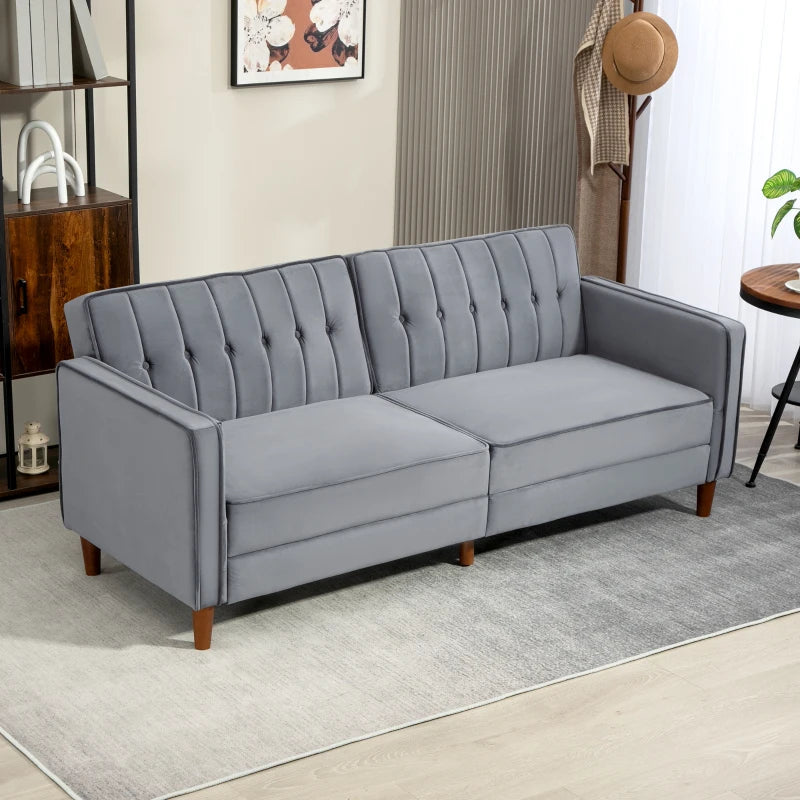 Velvet-Feel Dark Grey Three-Seater Sofa Bed for Stylish Living Spaces