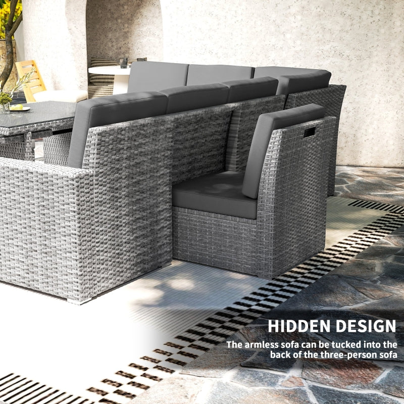 7-Piece Light Grey Rattan Garden Sofa Set with Expanding Table - Outdoor Seating