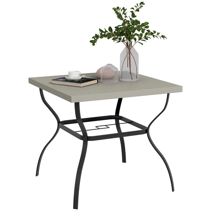 Steel Garden Table Set with Parasol Hole - Grey/Black, 4-Seater