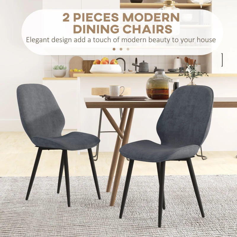 Stylish Velvet Dining Chairs Set of 2 - Modern Grey Dining Room Chairs with Sturdy Metal Legs