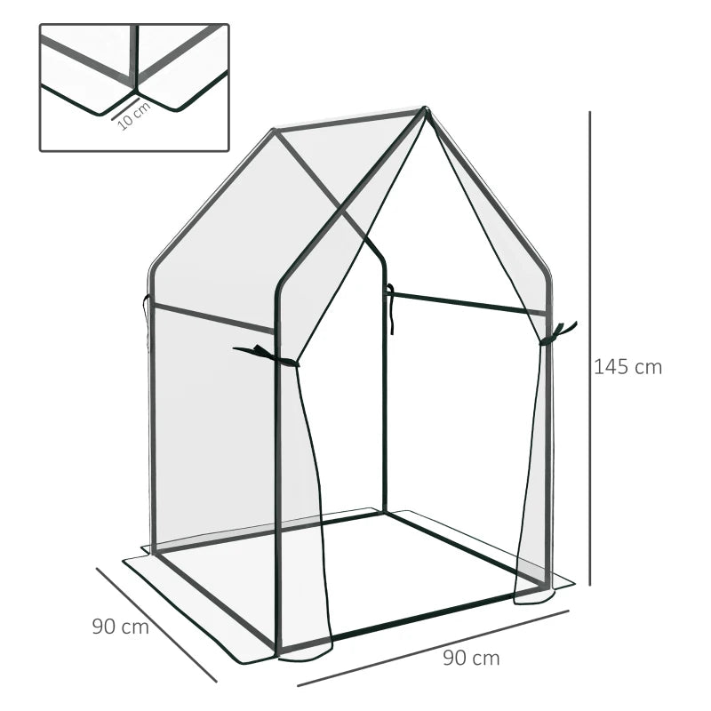 Clear Portable Mini Greenhouse with 2 Zipped Doors, 90x90x145cm