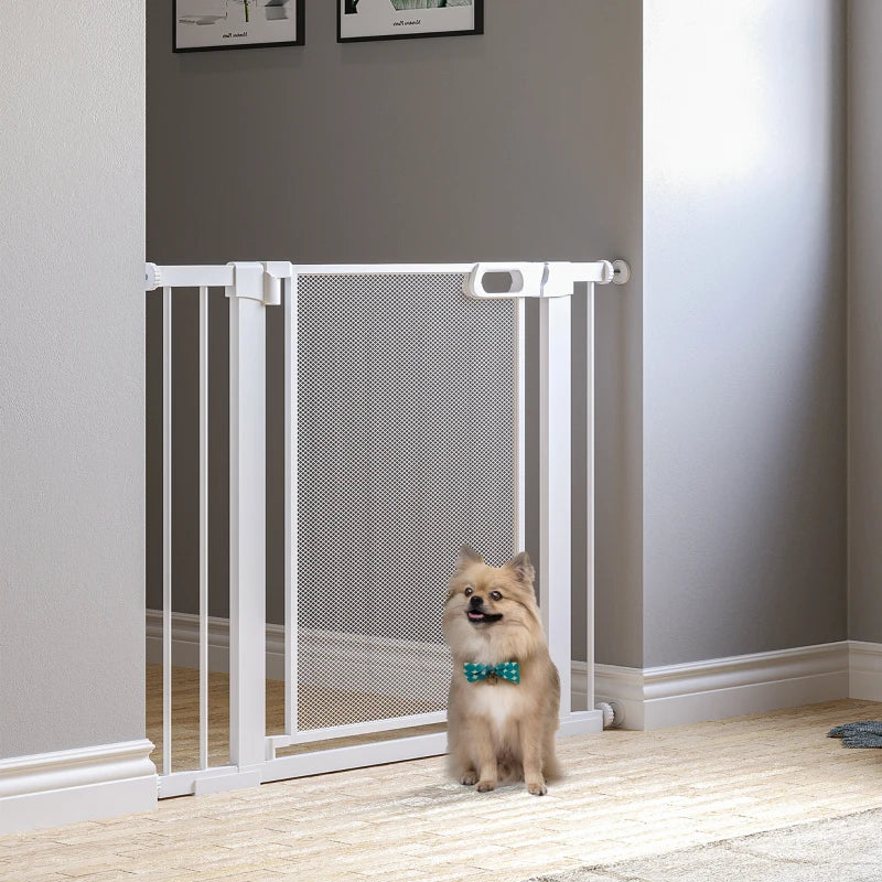 Pet Safety Gate for Doorways & Staircases - Adjustable 75-103cm with Extensions Kit - White Color, Ideal for Hallways