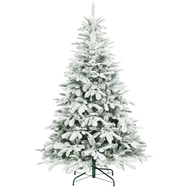 6ft Flocked Artificial Christmas Tree - 1182 Branches, Hinged Design, Easy Assembly, Foldable Metal Stand for Home & Office Decor