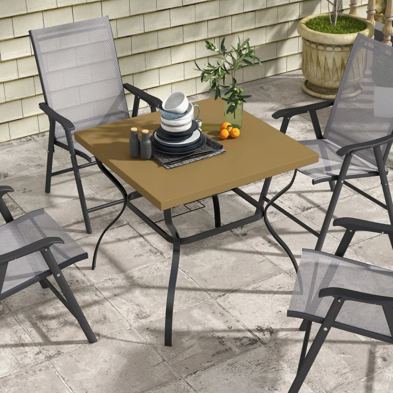 Steel Garden Table Set with Parasol Hole - Brown/Black, 4-Seater