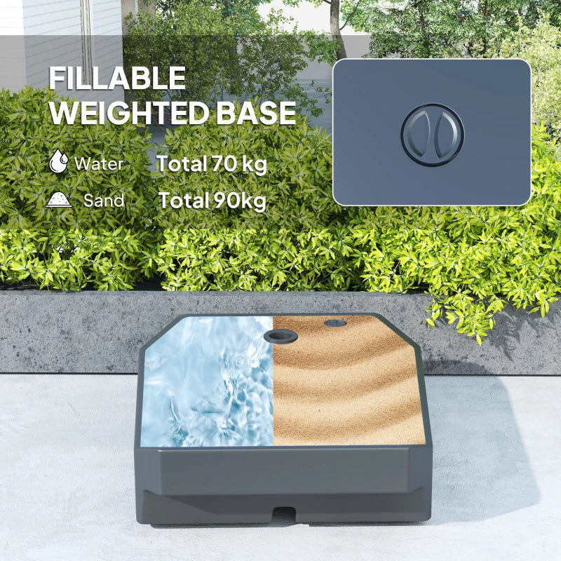 3m Grey Garden Cantilever Parasol with Fillable Base, Wind Protection Strap, Cover, Crank Handle & Tilt - UPF50+