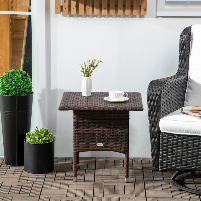 Brown Rattan Outdoor Side Table with Woven Top - Patio & Garden Furniture