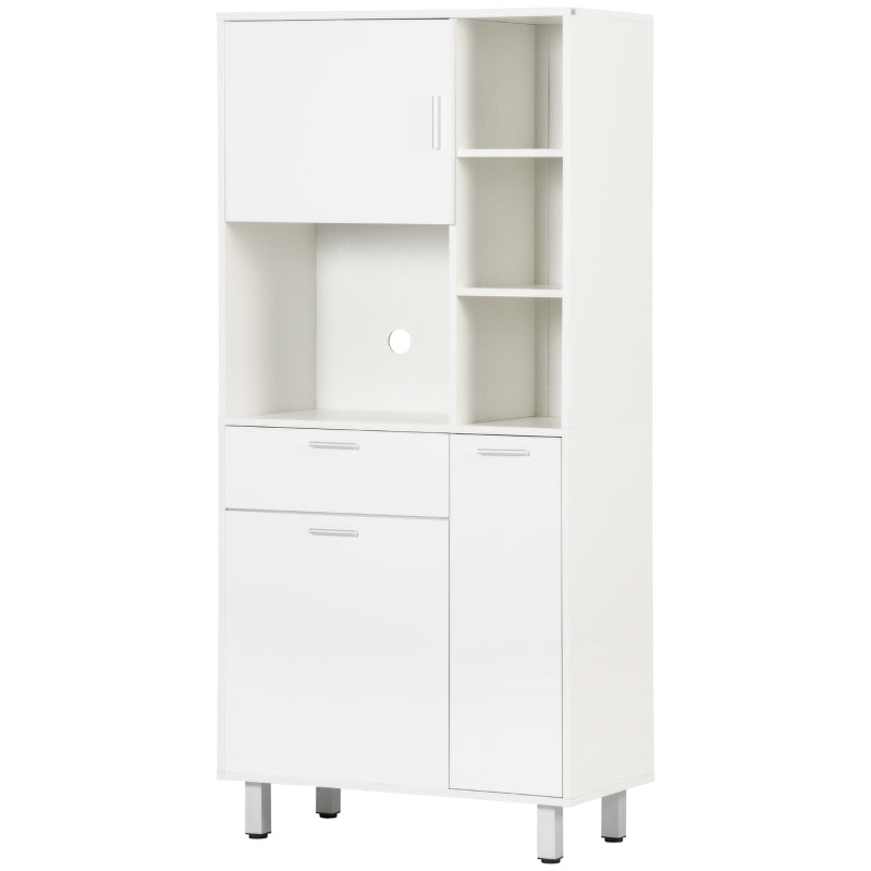 Modern White Kitchen Cupboard - Free Standing Storage Cabinet with Shelves & Drawer, 166 cm Tall Kitchen Unit