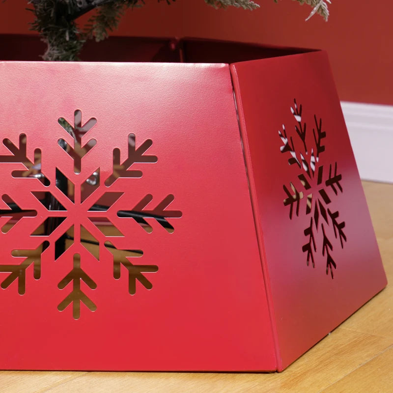 Hexagon Christmas Tree Collar - Red Snowflake Pattern Base Cover for Holiday Decor, Xmas Party Home Decoration