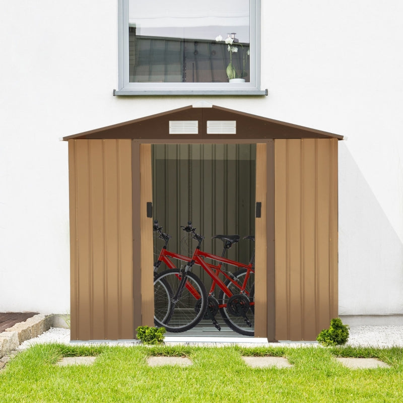 Light Brown 7ft x 4ft Lockable Metal Shed With Foundation and vents