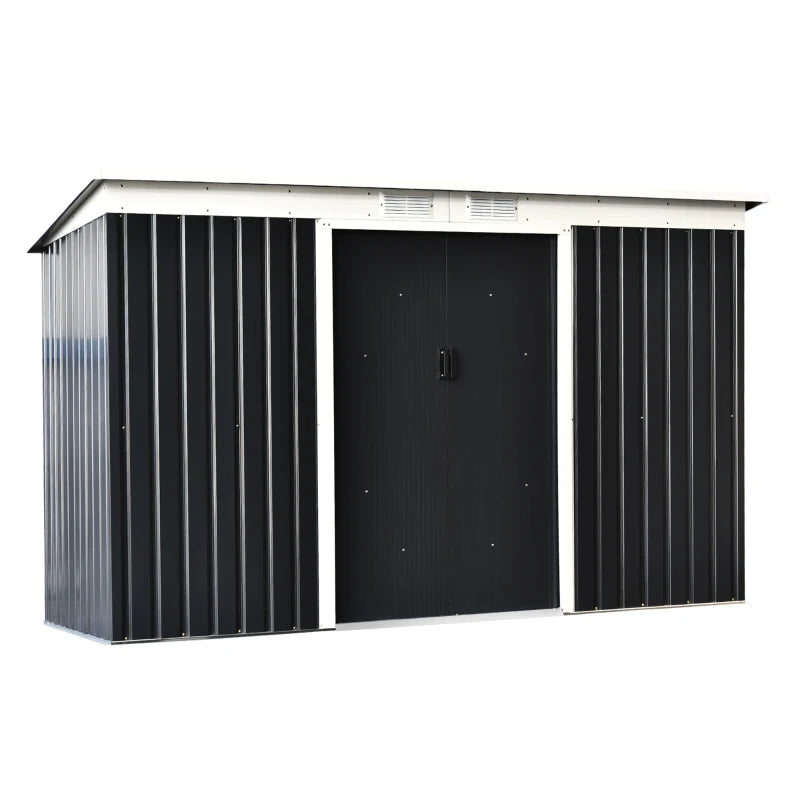 Black 9ft x 4ft Metal Garden Storage Shed