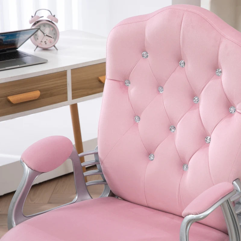 Vinsetto Pink Velvet-Feel Office Chair with Diamante Back - Stylish Ergonomic Design for Home & Office