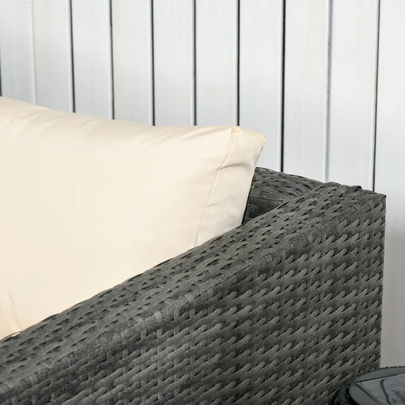 4 Seater Rattan Patio Furniture Set with Thick Beige Cushions