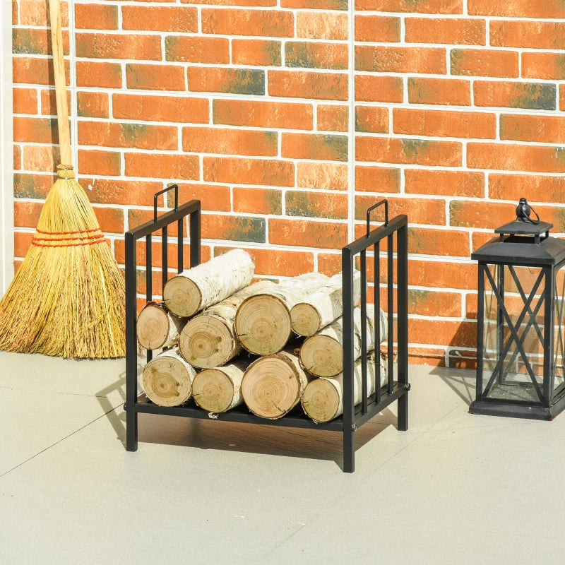 Metal Firewood Log Holder Rack - Indoor Outdoor Fireplace Wood Storage Shelf, Rust-Resistant, Black, 39L x 32.5W x 46H cm