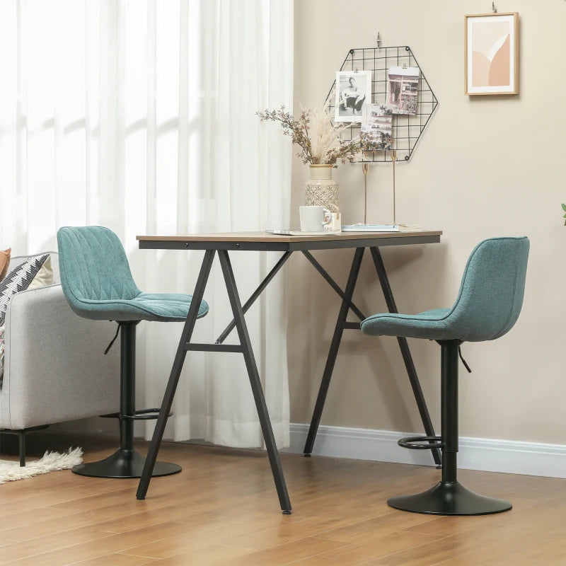 Set of 2 Stylish Blue Linen-Look Bar Stools - Modern Design for Kitchen & Dining - Comfortable Seating