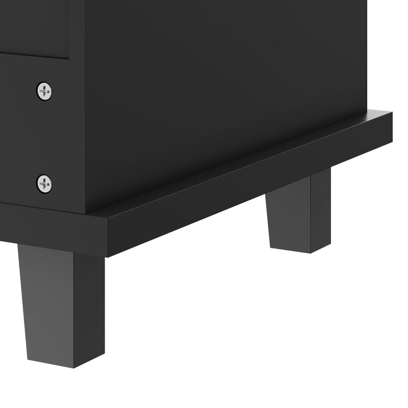 Mobile Kitchen Trolley with 5 Wheels, Drawers & Cupboards - Wooden Food Cart for Kitchen Organization, 129L x 46W x 92H cm, Black