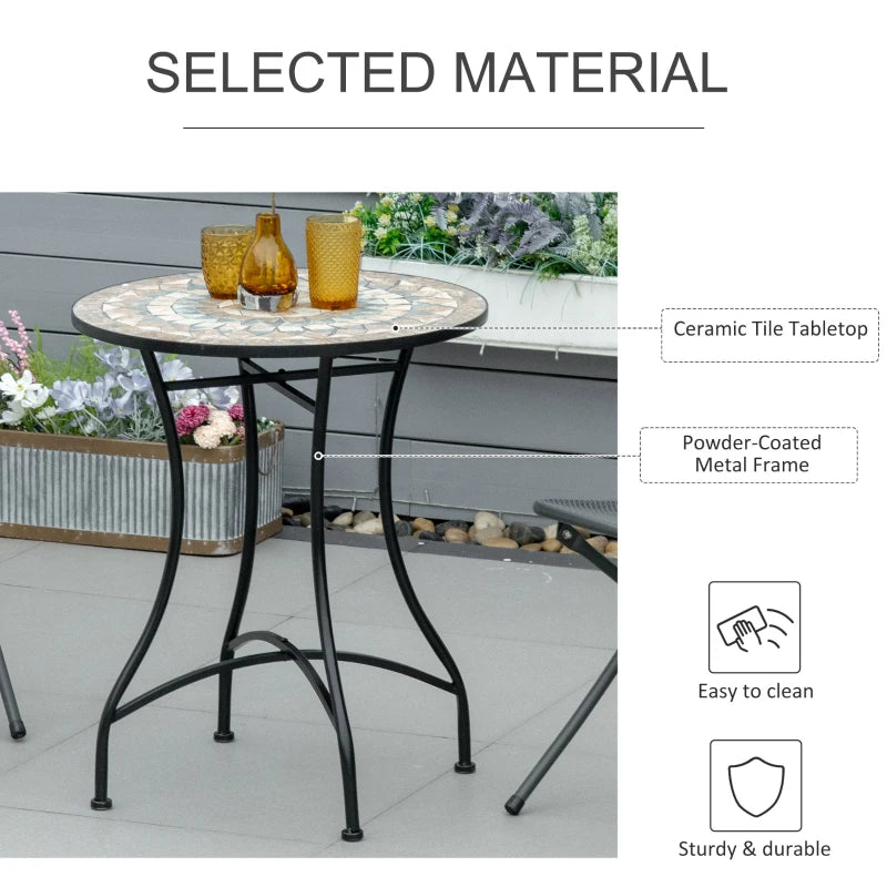 60cm Green Mosaic Outdoor Patio Table - Round Garden Table