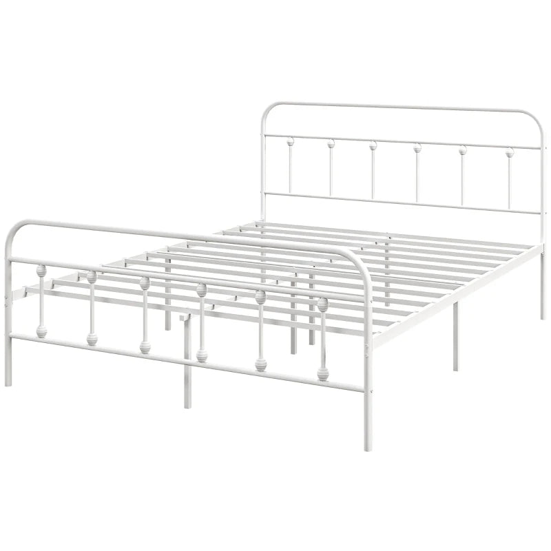 King Size Minimalistic White Metal Bed Frame - Modern Design, Sturdy Construction, Stylish Bedroom Furniture for Ultimate Comfort