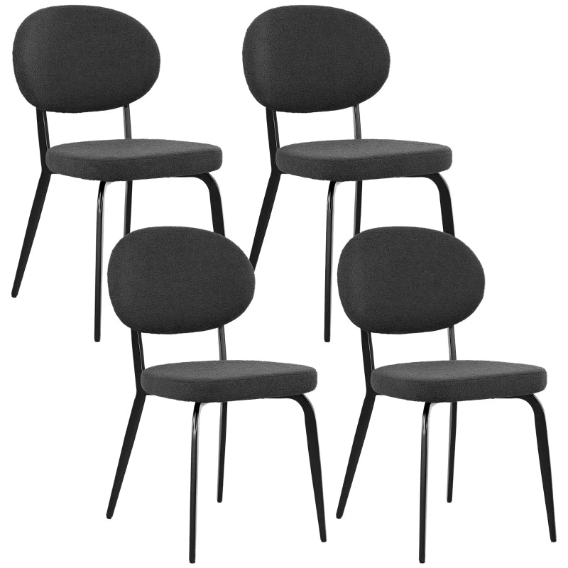 Set of 4 Modern Black Boucle Dining Chairs - Stylish Upholstered Seating for Dining Room or Kitchen