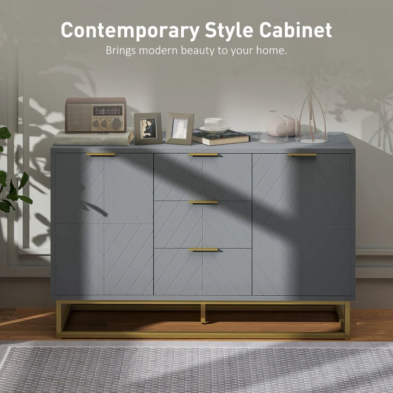 Modern Grey Sideboard with 3 Drawers & Adjustable Shelves - Stylish Storage Solution for Living Room Furniture
