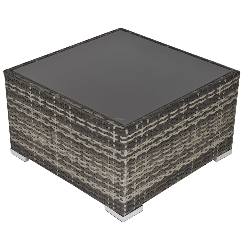 Dark Grey Square Rattan Table with Glass Top