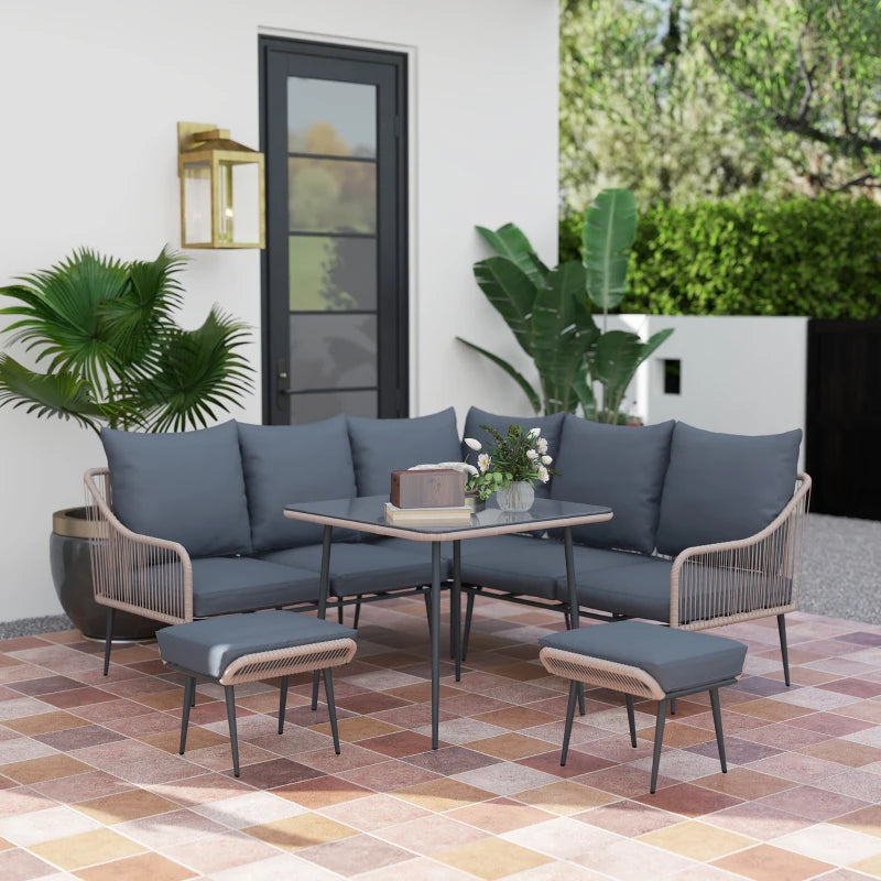 6-Piece Brown and Grey Rattan Garden Sofa Set - Strong and Durable Outdoor Furniture