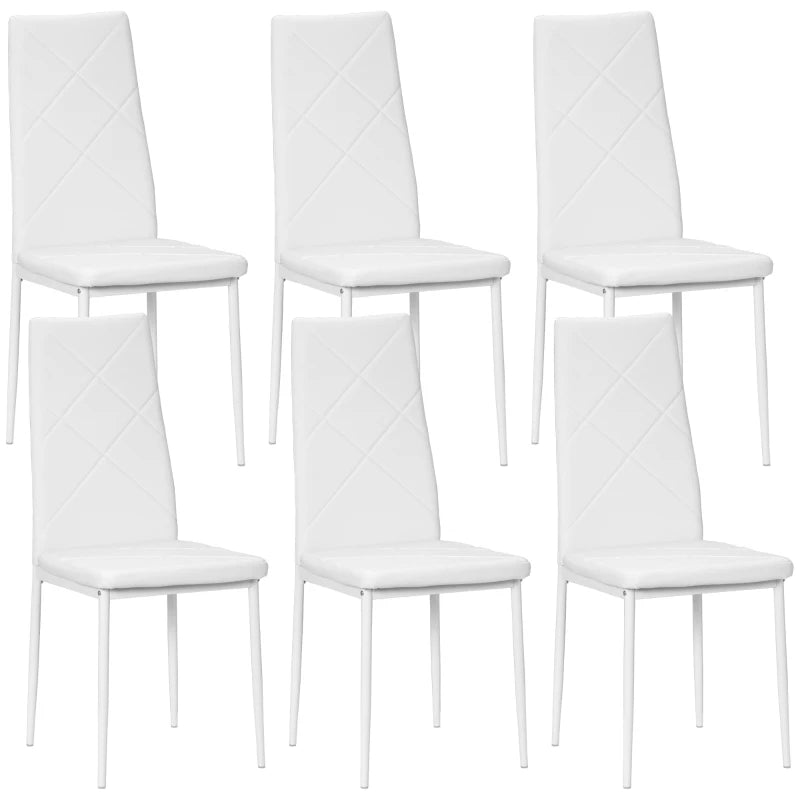 Set of 6 Modern White Faux Leather Dining Chairs - Stylish, Comfortable, Easy to Clean, Perfect for Home or Office