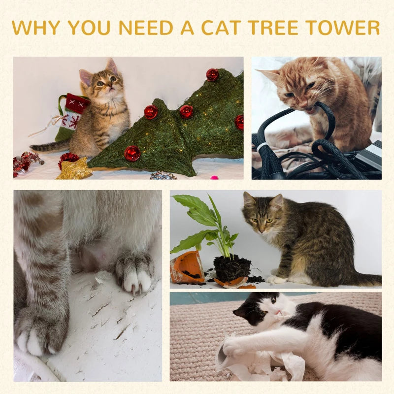 91cm Grey Cat Tree Tower with Scratching Post, Bed, Perch & Removable Cushion for Indoor Kittens