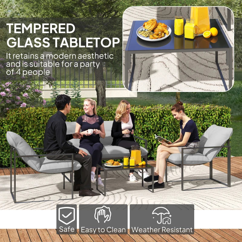 Four-Piece Relaxed Back Outdoor Dining Set in Black and Light Grey for Garden