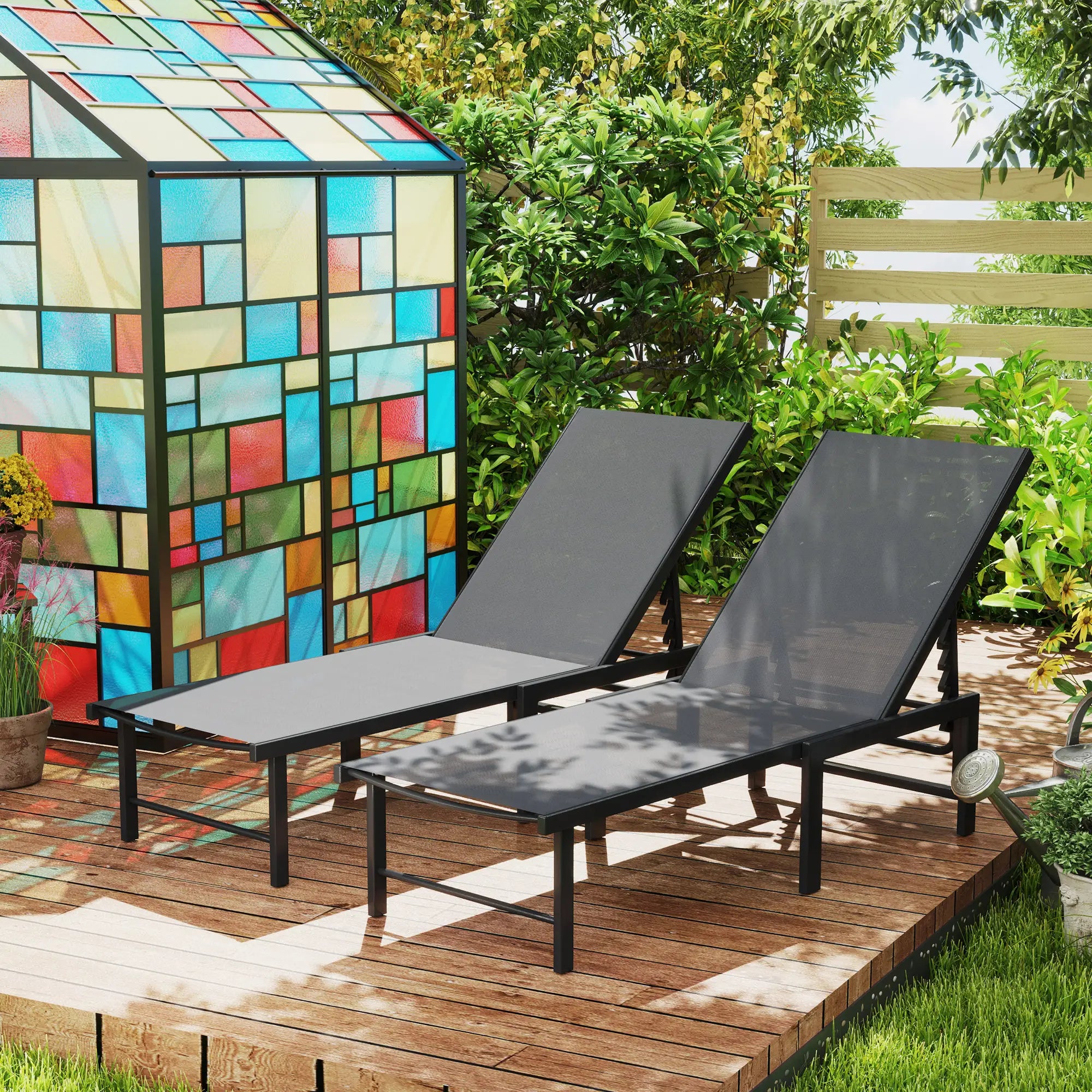 Grey Five Level Reclining Sun Loungers - Set of Two