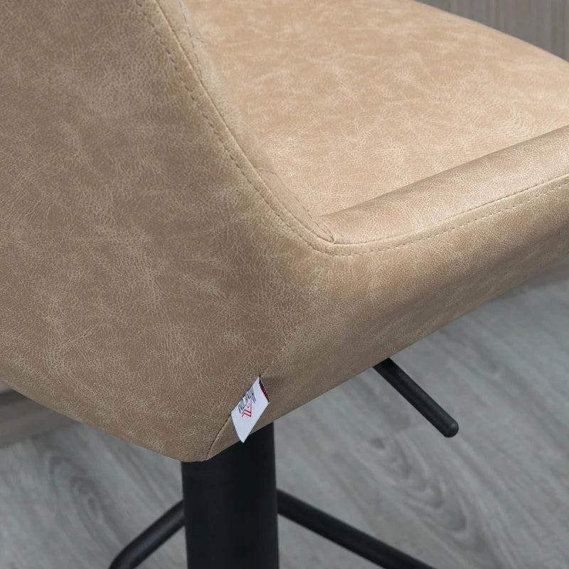 Retro Bar Stools Set of 2 - Adjustable Upholstered Kitchen Chairs with Back, Swivel Seat in Light Khaki
