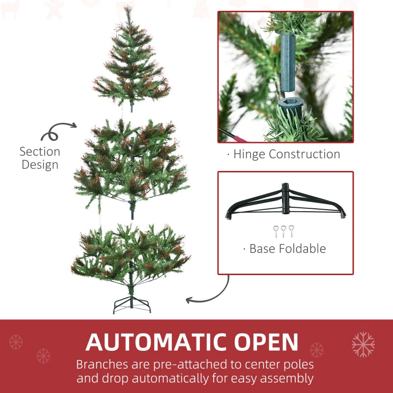 1.8m Pre-Lit Artificial Christmas Tree - 6ft Spruce with Warm White LED Lights & Metal Stand - Holiday Décor