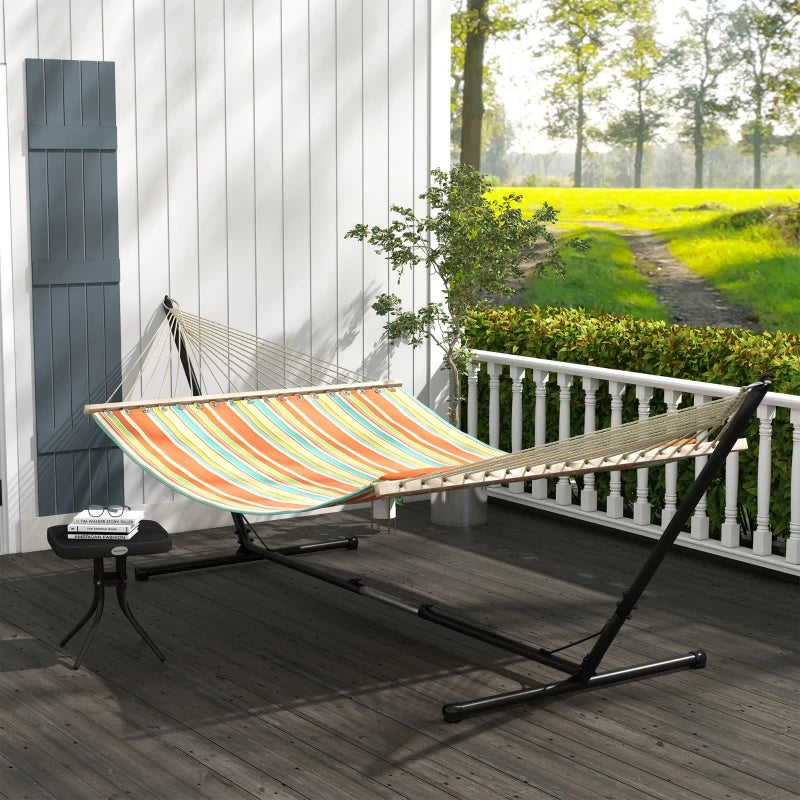 Red Striped Double Cotton Hammock with Adjustable Steel Frame