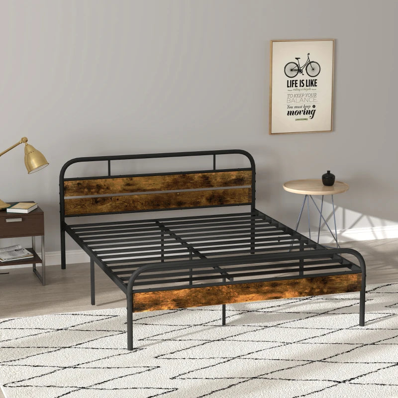 Industrial-Style King Bed Frame - Sturdy Black & Brown Metal Design for Modern Bedrooms - Stylish & Durable Sleep Solution