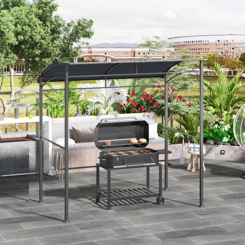 Dark Grey BBQ Grill Gazebo Tent with Metal Frame and Curved Canopy