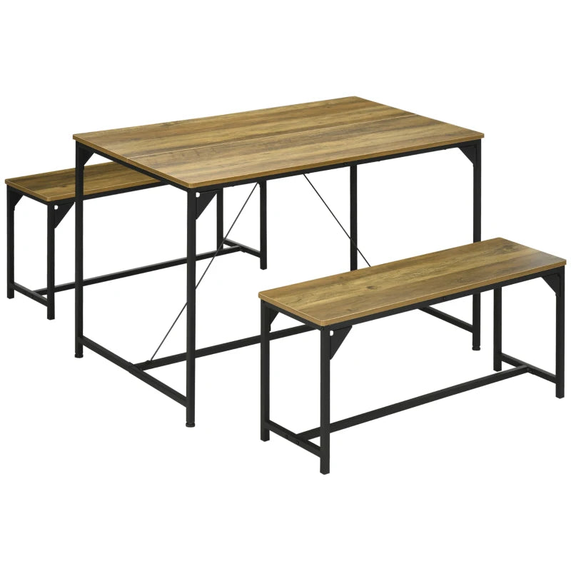 Natural Dining Table and Bench Set for 4 - Space Saving Kitchen Furniture with 2 Benches - Perfect for Dining Rooms