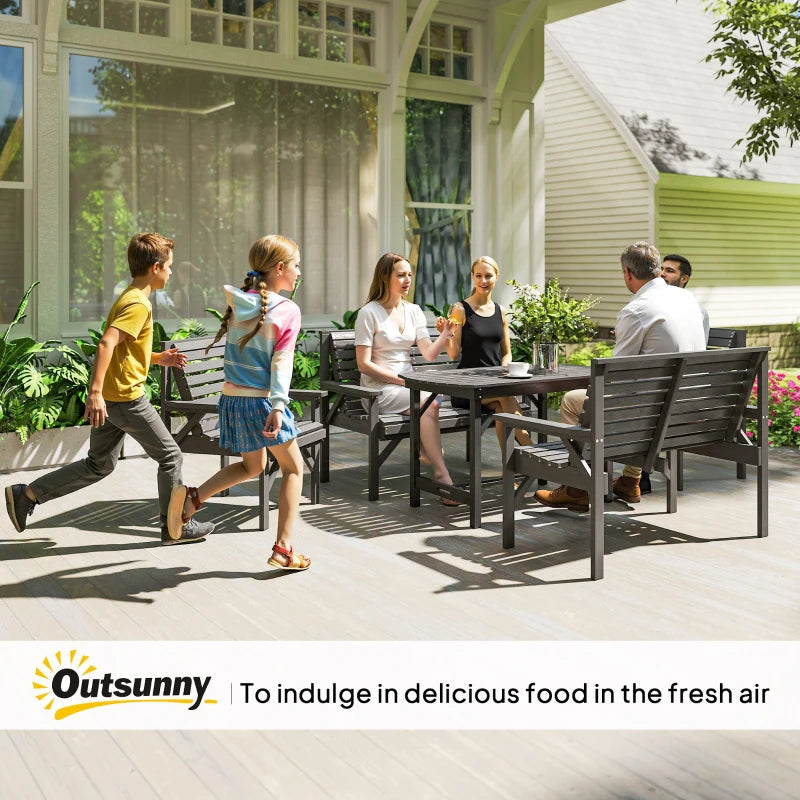 5 Piece Wooden Outdoor Dining Set for 6 with Umbrella Hole Grey Garden Furniture