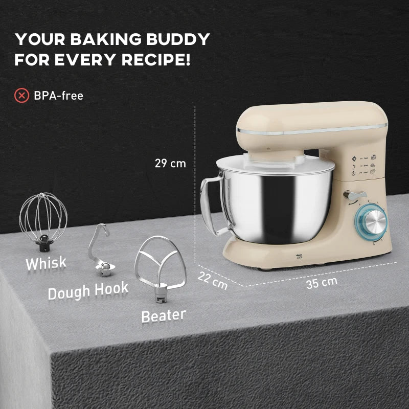 Premium 1300W Beige Kitchen Stand Mixer with Accessories - Perfect for Baking and Cooking Enthusiasts