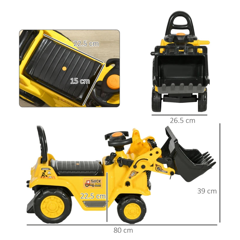 3 in 1 Ride On Toy Bulldozer for Toddlers Digger Excavator Scooter Storage Cart