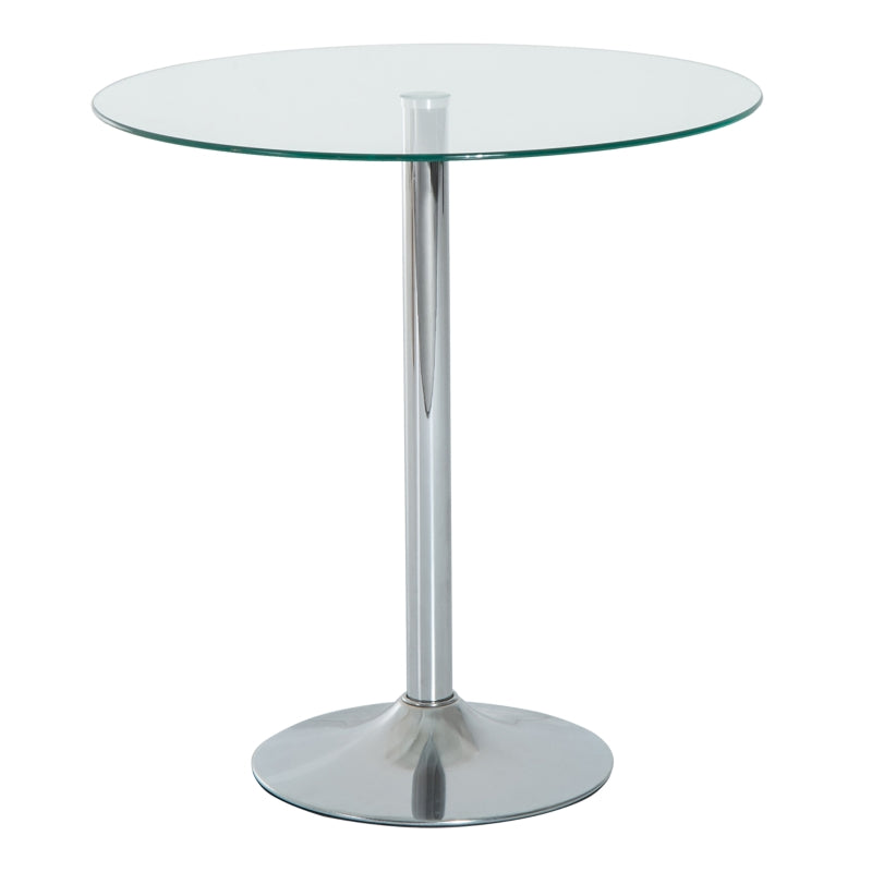 Modern Round Dining Table with Tempered Glass Top & Steel Base - Space Saving Small Bar Table for Dining Room