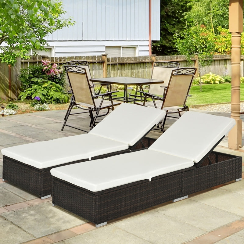 Brown Rattan Sun Lounger Set with Cushions - Outdoor Garden Furniture